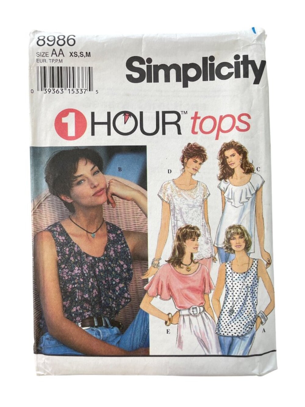 Vintage 90s Simplicity 8986 Sewing Pattern XS-Small-Medium Pullover Tops CUT